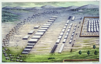 المعسكر الروماني في سلتيك جرمانيا ، كما وصفه تاسيتوس ، من `` Le Costume Ancien et Moderne &39;&39; لجول فيراريو ، تم نشره في 1820s-30s بواسطة فيتوريو رينيري